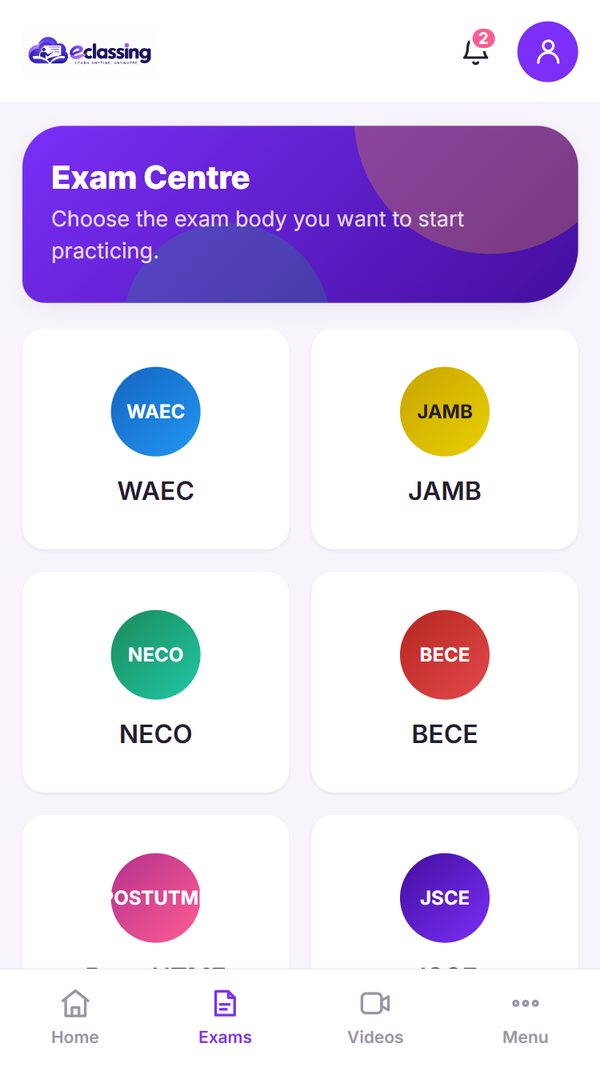 EClassing exam centre on mobile
